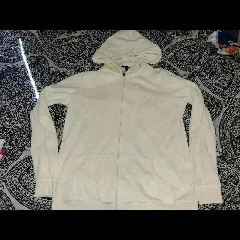 Metrostyle Women Ivory  Hoodie Zip Up Soft  terry Fabric Size MT